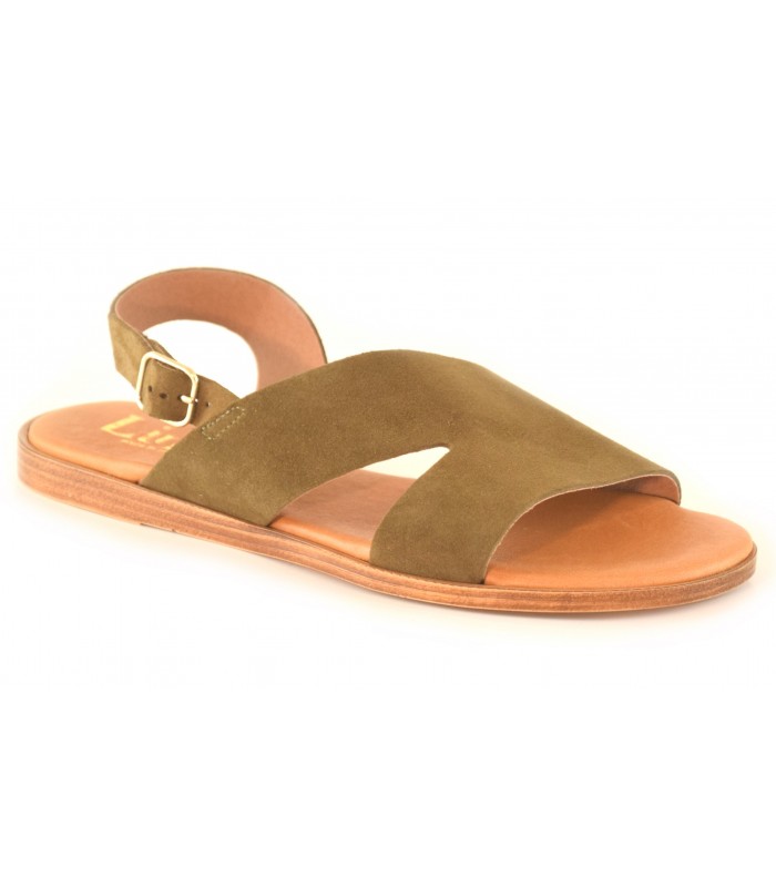 Sandalia plana serraje kaki 