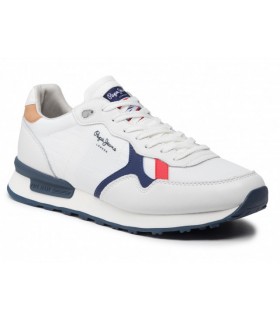 Deportivo de color blanco con azul y rojo