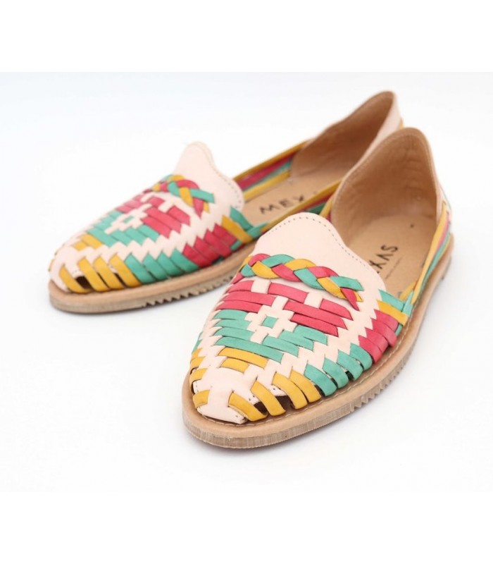 Mocasín multicolor para mujer en piel trenzada