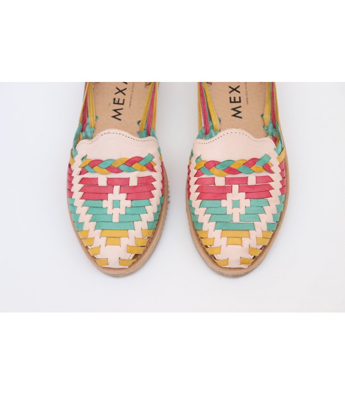 Mocasín multicolor para mujer en piel trenzada