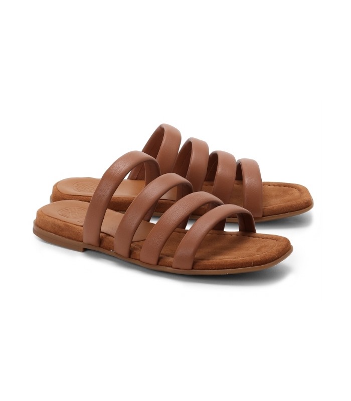 Sandalia para mujer con tiras tubulares en color cuero
