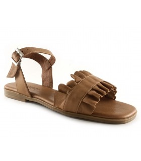 Sandalia plana para mujer en color cuero