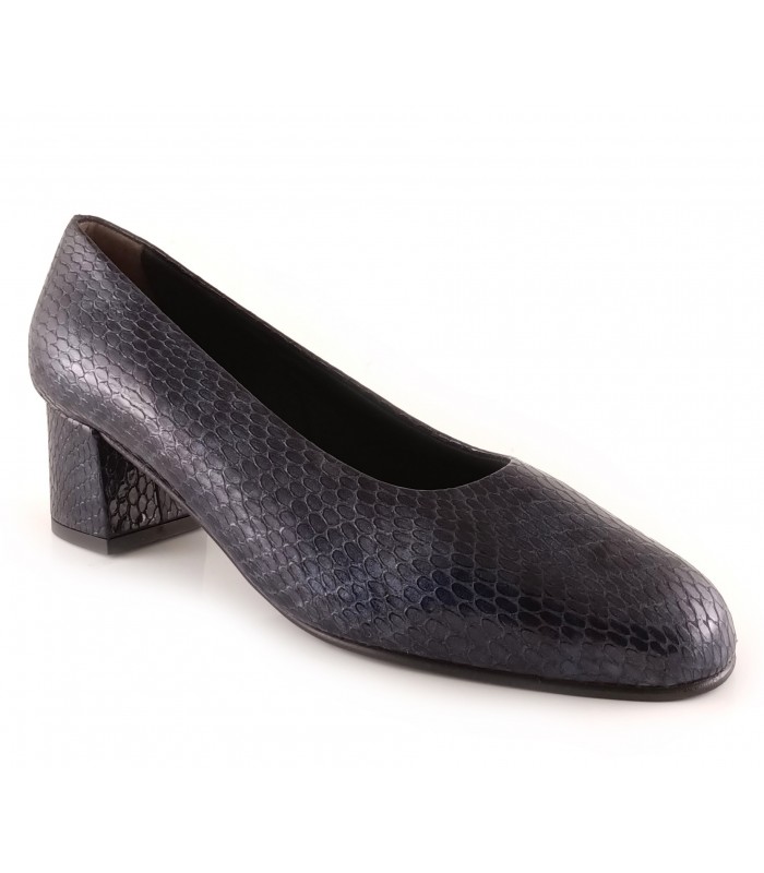 Zapatos para mujer en piel grabado serpiente azul 