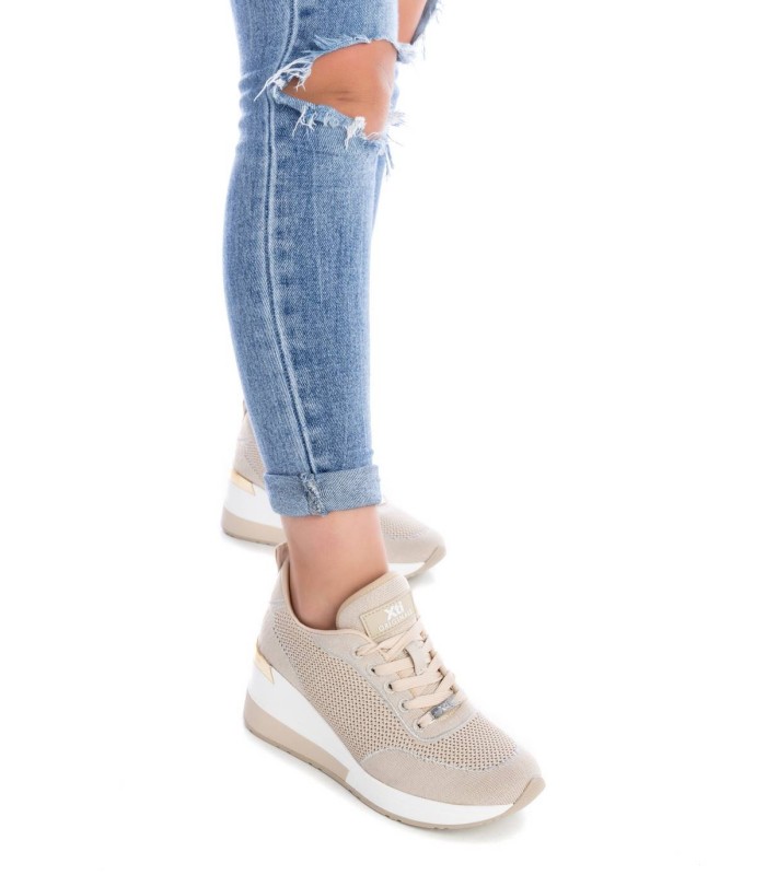 Botín de cordones y cuña en beige de señora