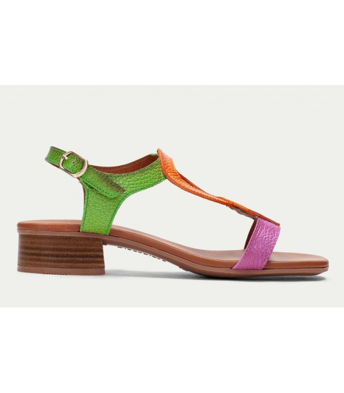 Sandalia multicolor de piel natural