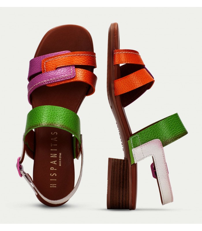 Sandalia multicolor en piel grabada