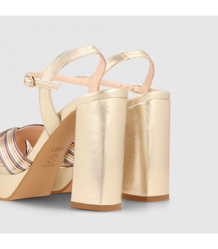 Sandalia para mujer con tacón y plataforma en color champan