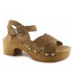 Sandalia con plataforma y tacón en piel serraje camel