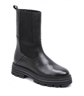 Bota alta con elásticos en piel negra de mujer