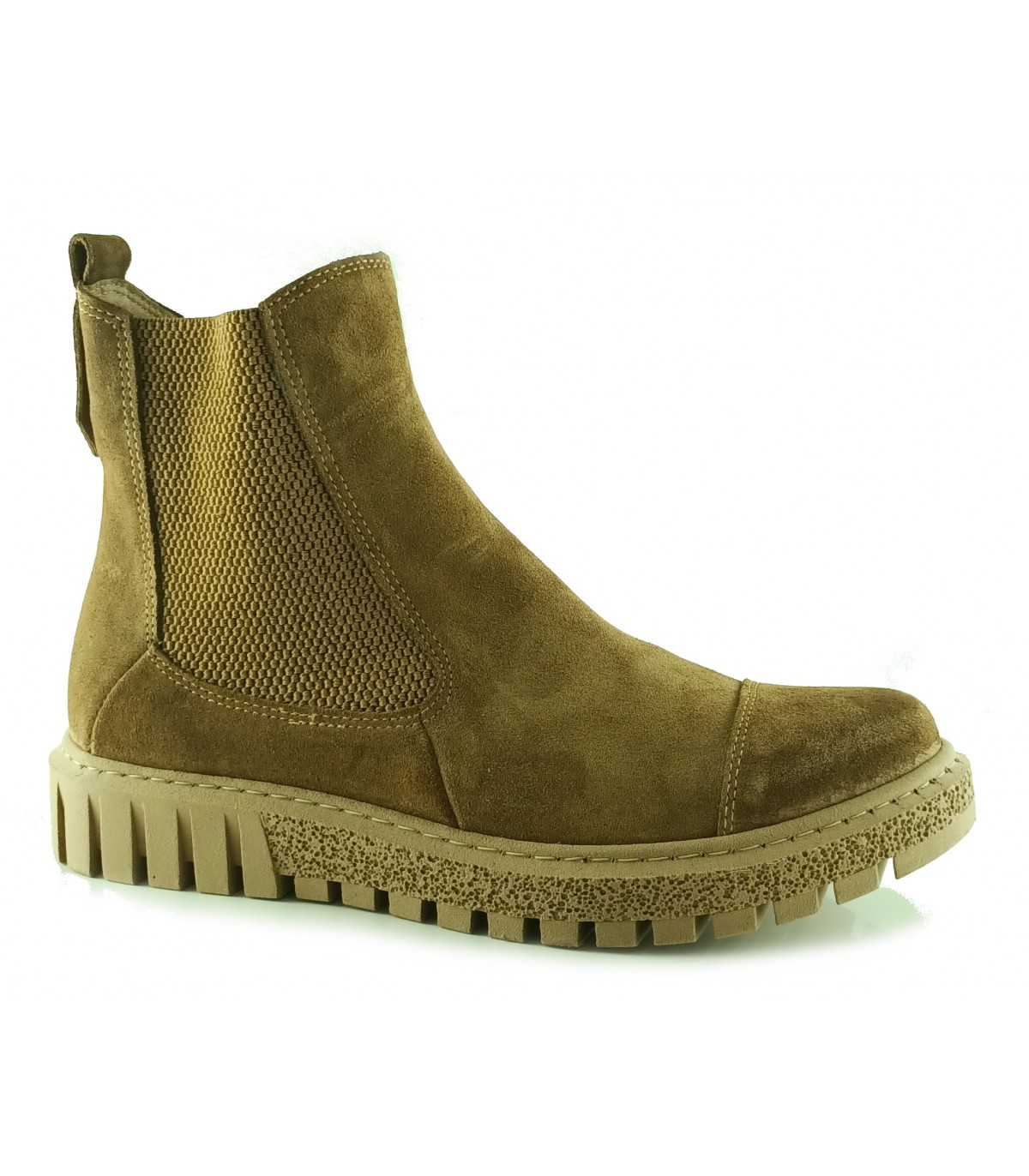 Botin Chelsea de Cuero con Punta Redonda y Suela de Hule Color Miel main image 1