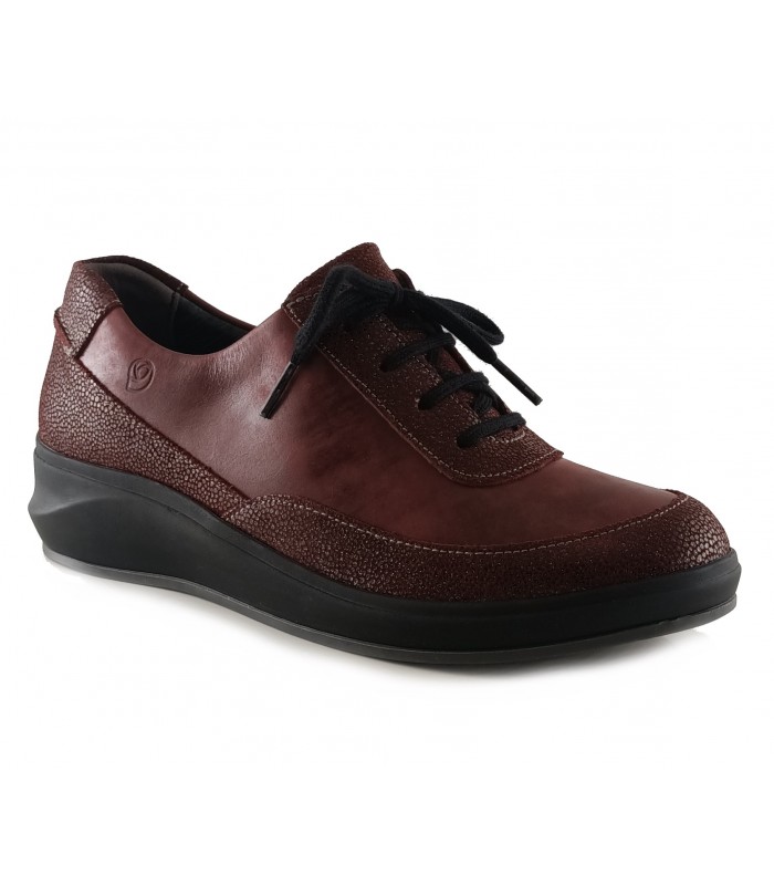 Zapato de cordones con cuña en piel burdeos