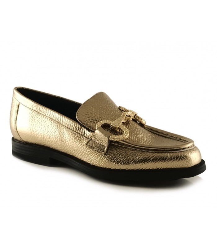 Zapato mocasín en piel platino para mujer