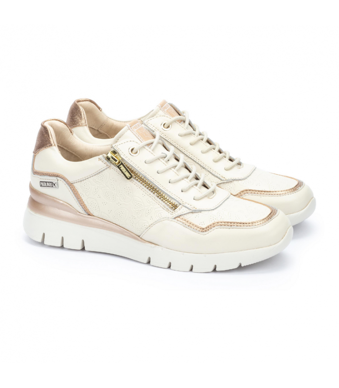 Deportivo mujer Pikolinos cordones cremalleras piel nata