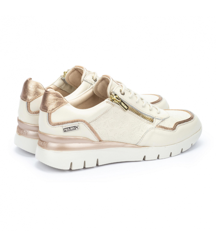 Deportivo mujer Pikolinos cordones cremalleras piel nata