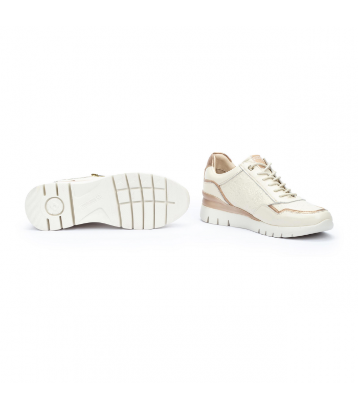 Deportivo mujer Pikolinos cordones cremalleras piel nata