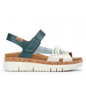 Sandalia mujer Pikolinos azul plataforma cuña piel