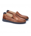 Mocasín elásticos laterales, piel cuero y azul