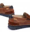 Mocasín elásticos laterales, piel cuero y azul