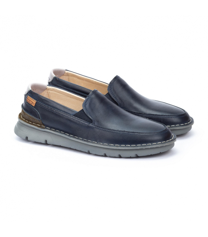 Mocasín azul, elásticos empeine, piel vacuno
