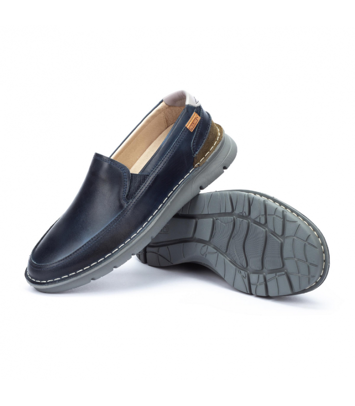 Mocasín azul, elásticos empeine, piel vacuno