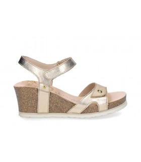 Sandalias de cuña en piel oro