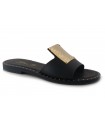 Sandalia casual negra con adorno dorado