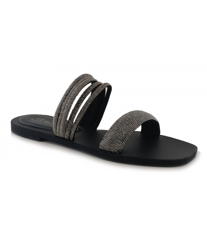 Sandalia negra con pedrería
