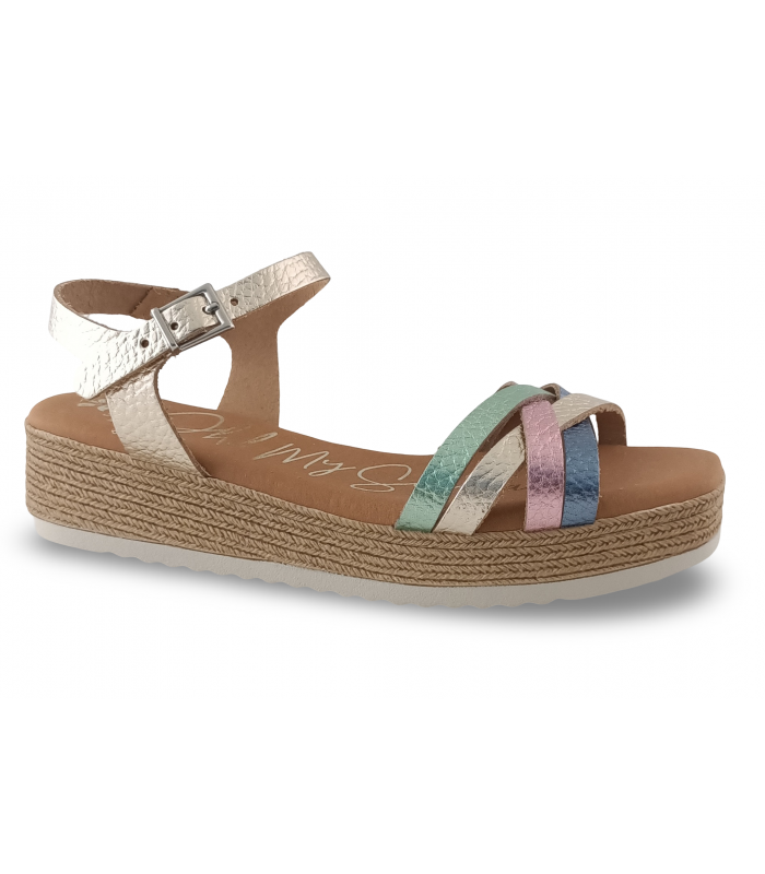 Sandalia en piel champan para mujer