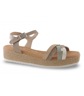 Sandalia para mujer en piel taupe con cuña