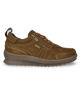 Zapato estilo sport con cremallera lateral en marrón.