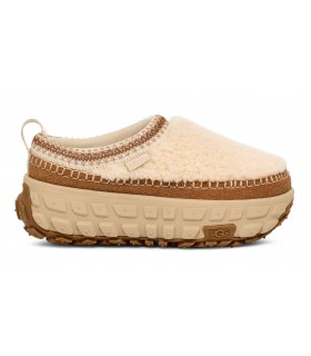 Zueco natural con plataforma. Lana de oveja, piel cordero.