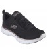 Deportivo Skechers en color negro con cierre de cordones y suela blanca.