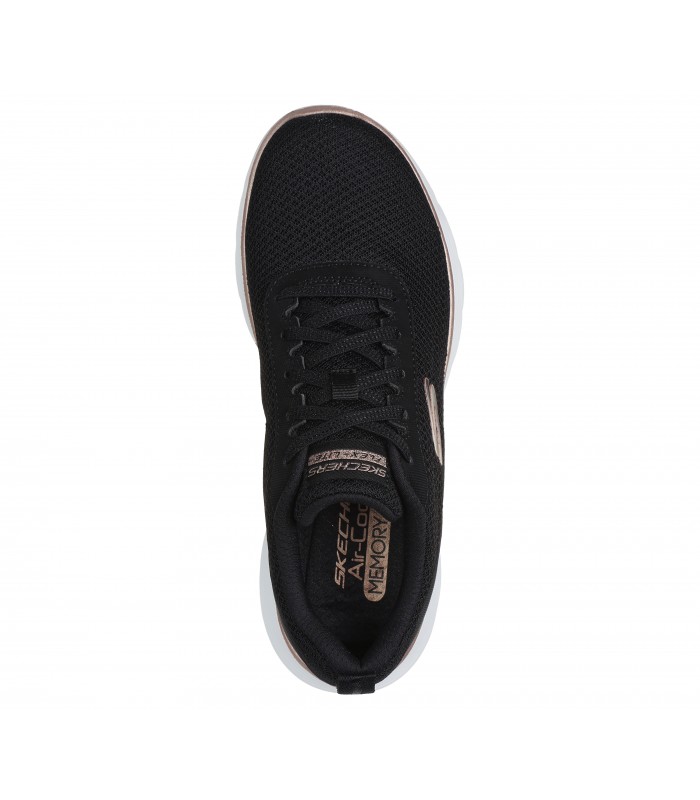 Deportivo Skechers en color negro con cierre de cordones y suela blanca.