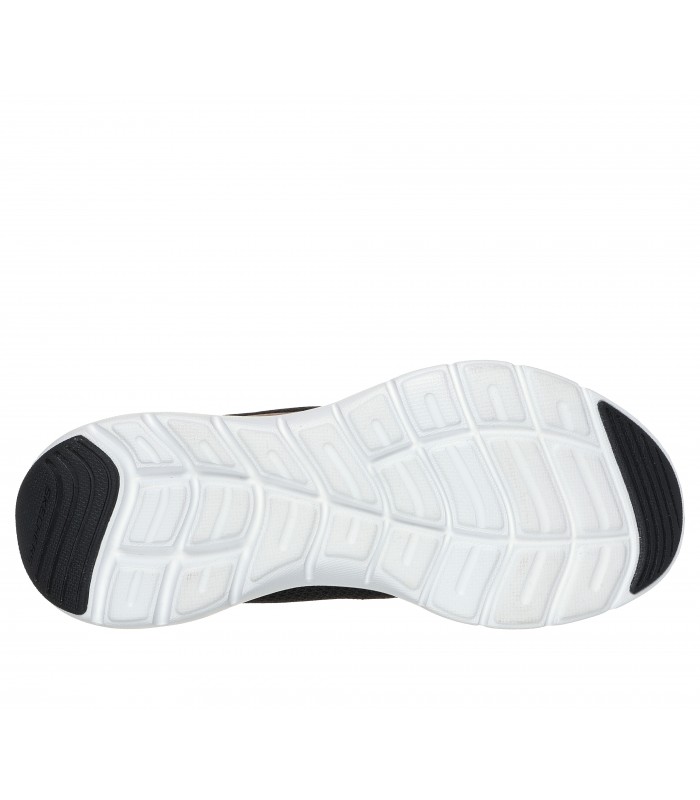 Deportivo Skechers en color negro con cierre de cordones y suela blanca.