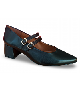 Zapato salón estilo Mary Jane en piel negra.