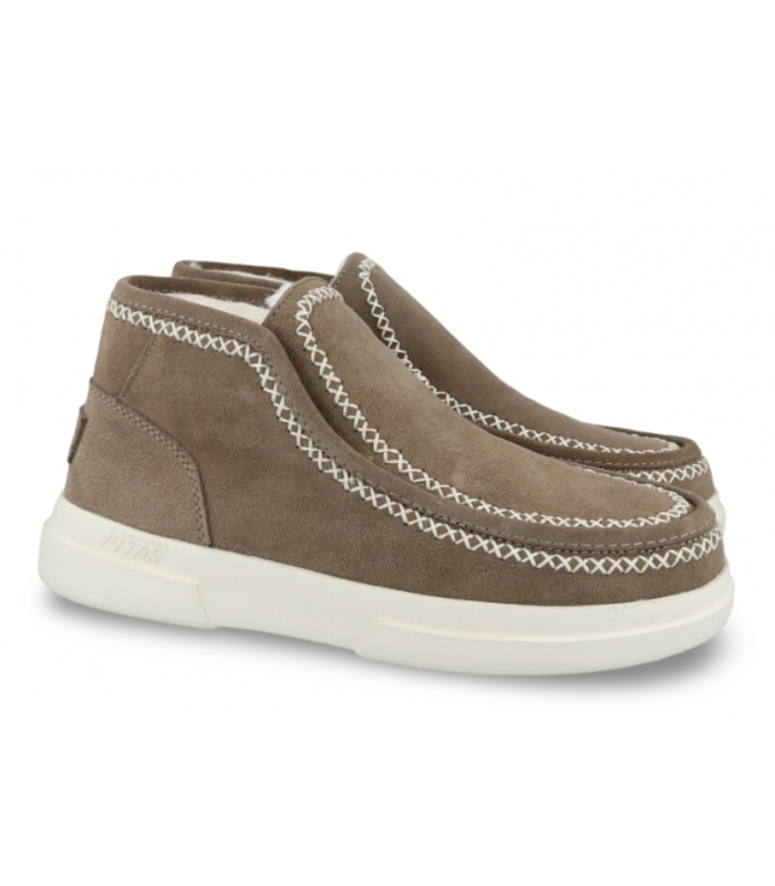 Botines taupe con forro de pelo. Piel serraje.