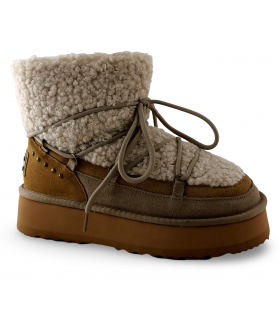 Botines cuero con cordones y borreguillo. Plataforma ligera.