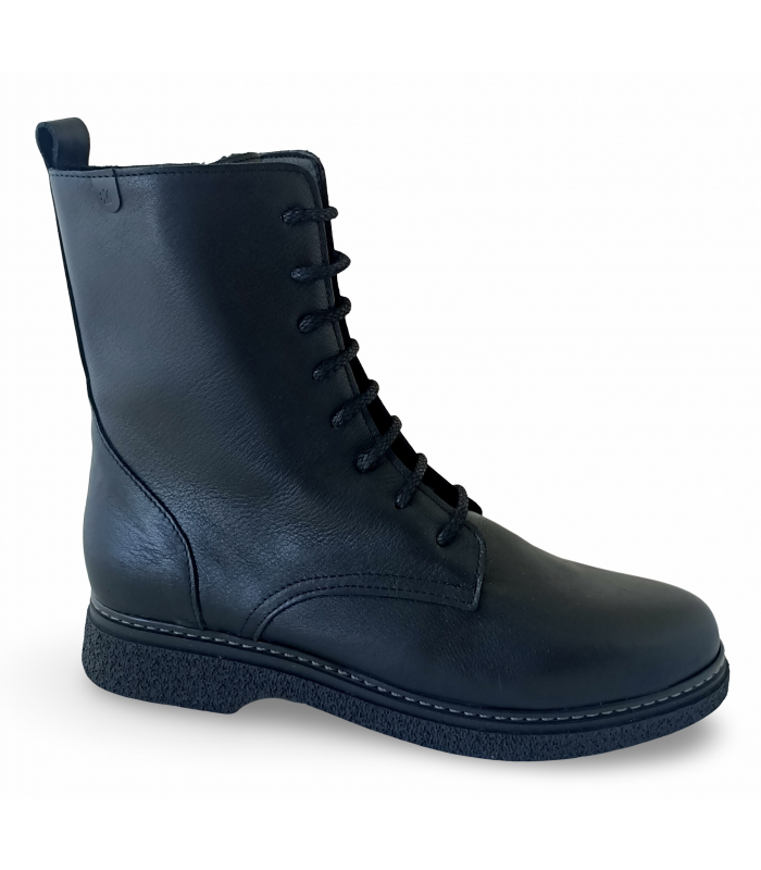 Botín negro con cordones para mujer.