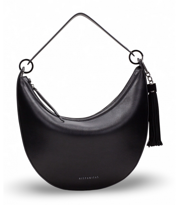 Bolso en forma de medialuna en color negro.