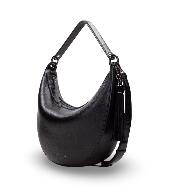 Bolso en forma de medialuna en color negro.