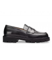 Mocasines negros con plataforma. Piel vacuno.