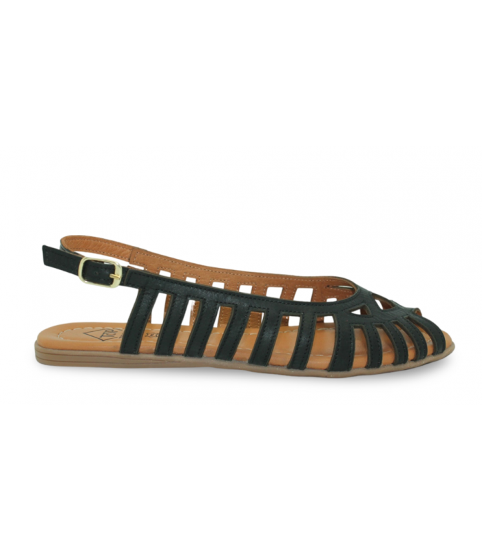 Sandalia plana negra con hebilla Top3 SR25455