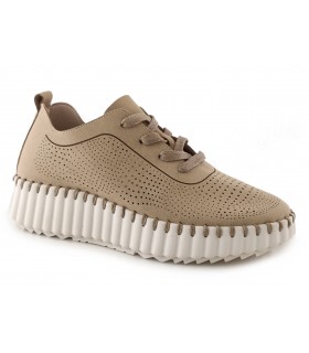 Zapatos con cierre de cordones en piel color camel para mujer WALK & FLY AH9837