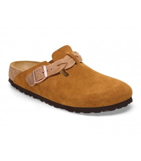 Zuecos anatómicos cuero para señora Birkenstock Boston LEVE Braided Mink