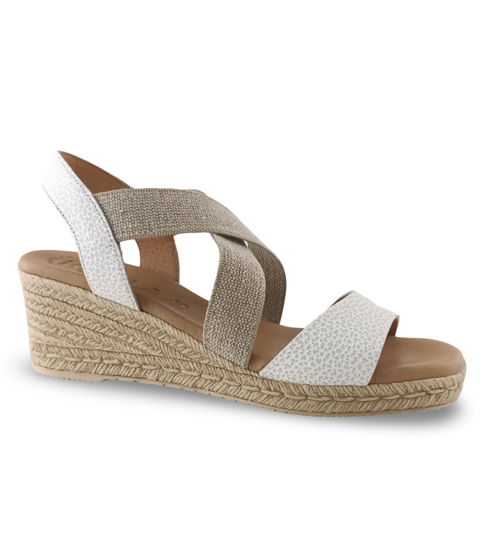 Sandalia del Doctor Cutillas con doble tira del velcro en piel metal grabada pala, piso de cuña y planta anatómica Sandalia del Doctor Cutillas con doble tira del velcro en piel metal grabada pala, piso de cuña y planta anatómica