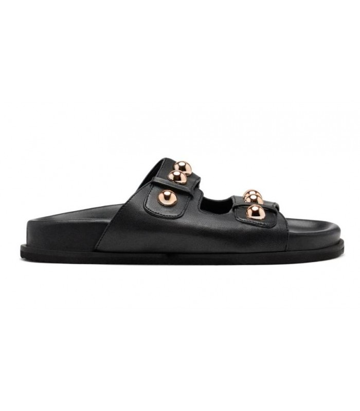 Sandalia plana de color negro con tachas doradas para mujer GIOSEPPO 75075