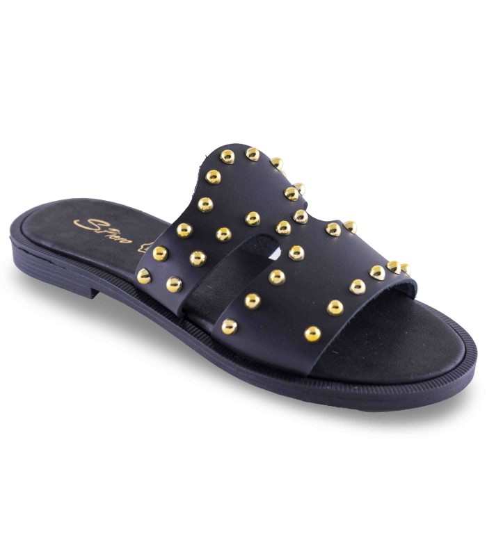 Sandalia plana negra para señora S.Piero Black Leather E 32-015