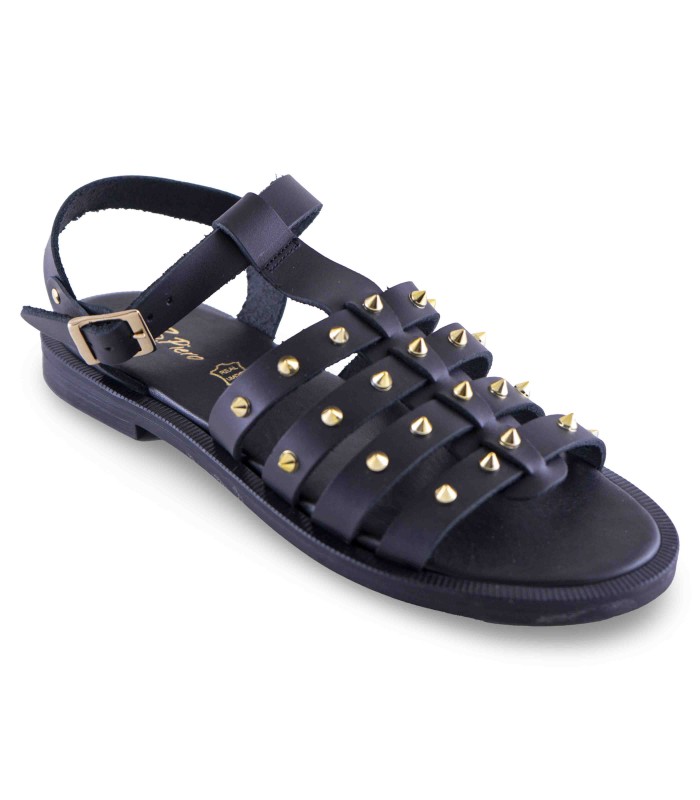 Sandalia plana negra para señora S.Piero Black Leather E 32-021