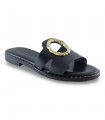 Sandalia plana negra con adorno dorado Myconian 2242