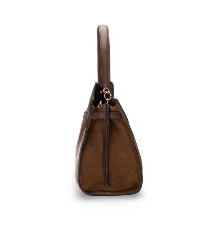 Carmela 186168. Bolso pequeño camel con asa de mano y cierre metálico decorativo